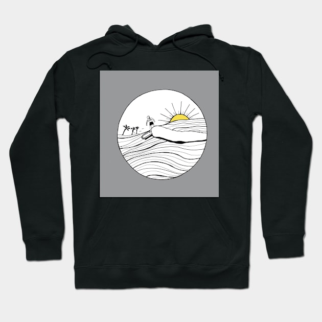 Female Surfer Riding the Wave with ultimate gray and illuminating colors Hoodie by Sandraartist